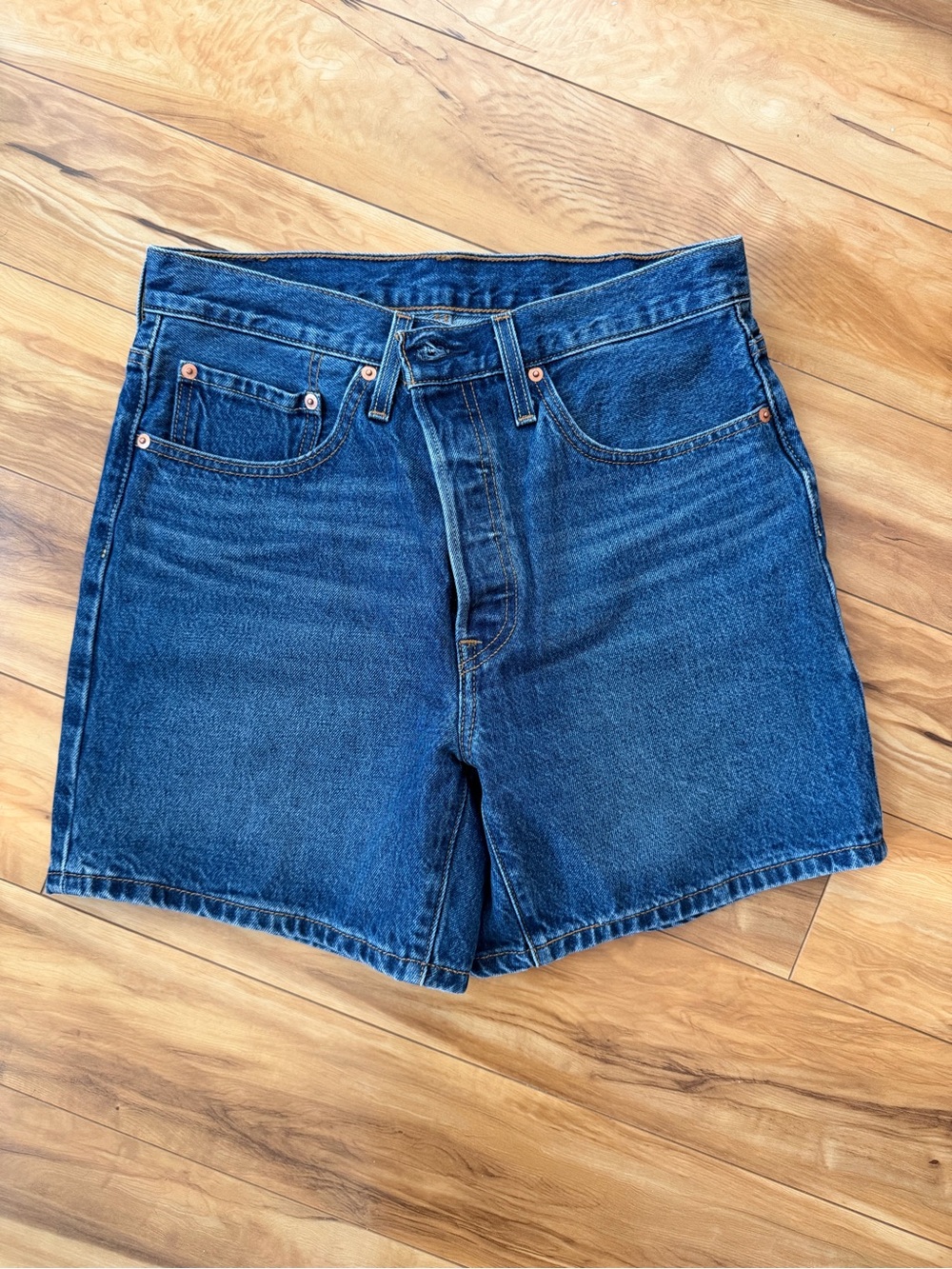 Levi's 501 Dark Blue Denim High-Rise Jean Shorts, size 30